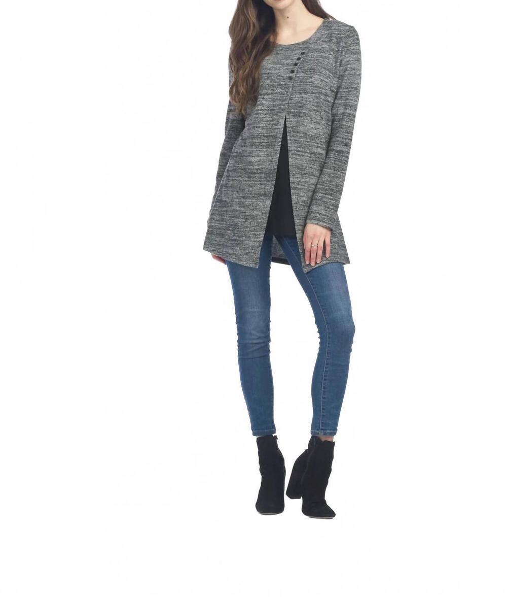 NEW PAPILLON layered long sleeve tunic with button detail in grey